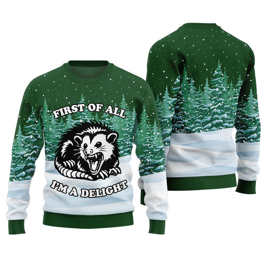 Funny Aggressive Opossum Ugly Xmas Sweater Green