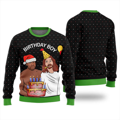 Funny Barry Wood With Jesus Birthday Boy Ugly Xmas Sweater