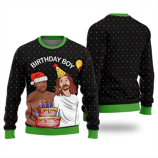 Funny Barry Wood With Jesus Birthday Boy Ugly Xmas Sweater