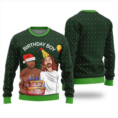 Funny Barry Wood With Jesus Birthday Boy Ugly Xmas Sweater