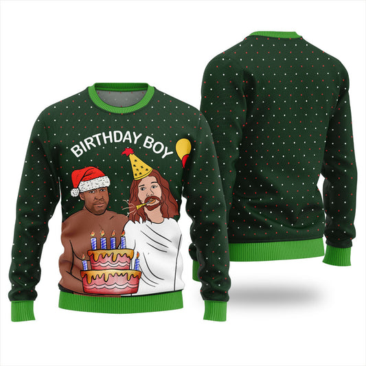 Funny Barry Wood With Jesus Birthday Boy Ugly Xmas Sweater