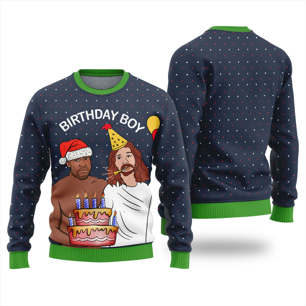 Funny Barry Wood With Jesus Birthday Boy Ugly Xmas Sweater