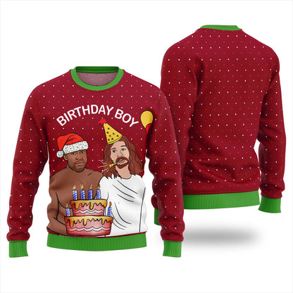 Funny Barry Wood With Jesus Birthday Boy Ugly Xmas Sweater