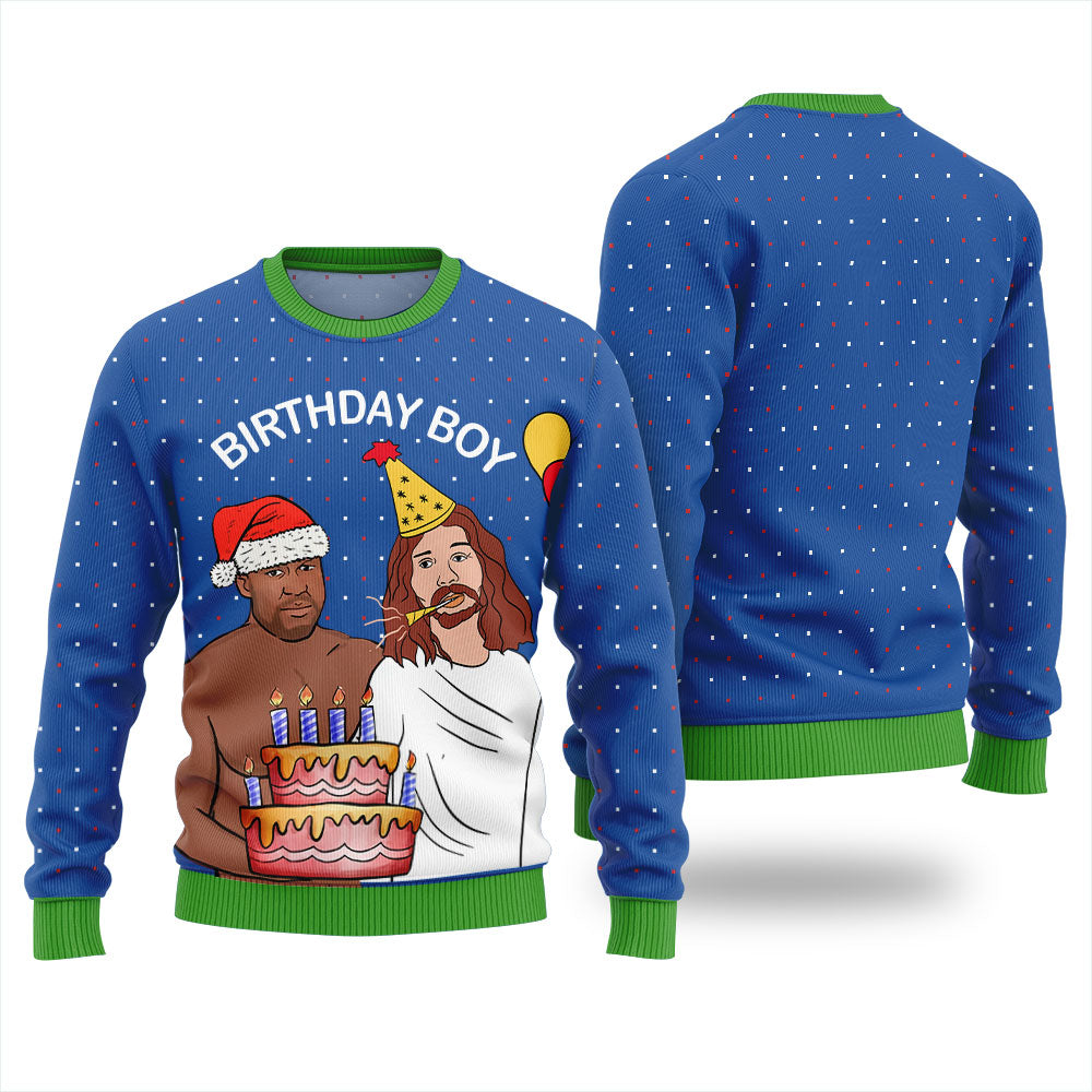 Funny Barry Wood With Jesus Birthday Boy Ugly Xmas Sweater