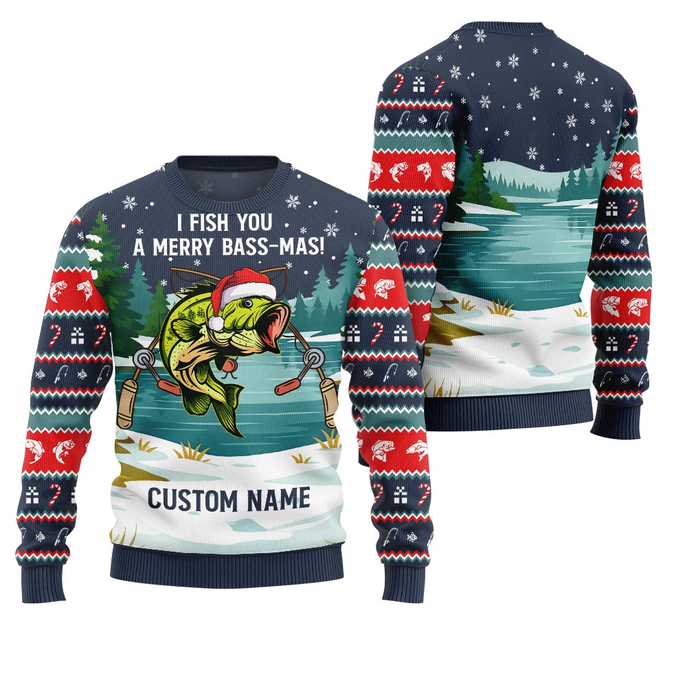 Funny Bassmas Custom Name Ugly Christmas Sweater For Men