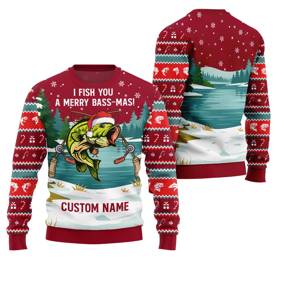 Funny Bassmas Custom Name Ugly Christmas Sweater For Men
