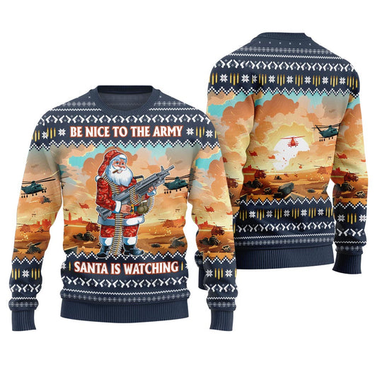 Funny Be Nice To Army Santa Ugly Sweater Navy