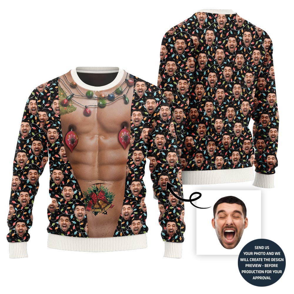 Funny Beast Mode Custom Face Gym Body Ugly Christmas Sweater