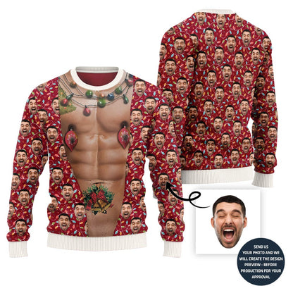 Funny Beast Mode Custom Face Gym Body Ugly Christmas Sweater