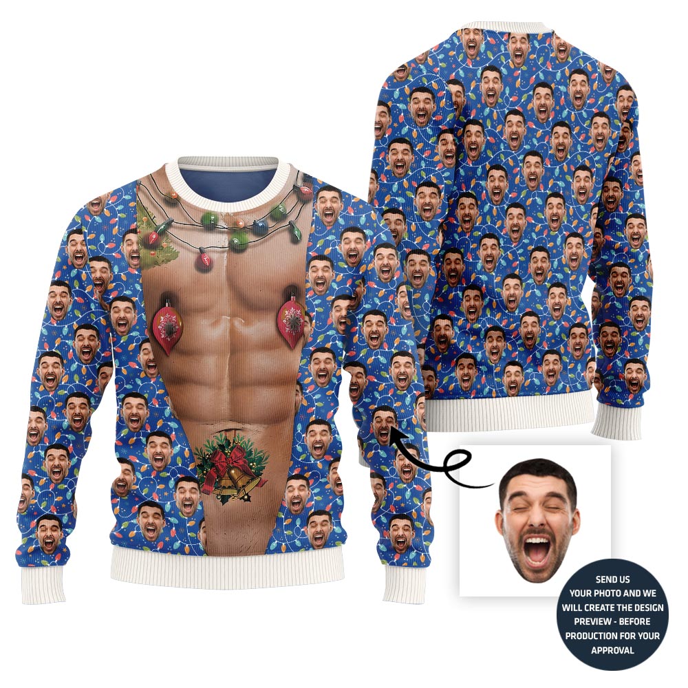 Funny Beast Mode Custom Face Gym Body Ugly Christmas Sweater
