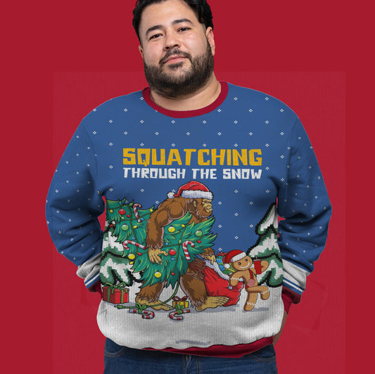 Funny Bigfoot Gingerbread Oversized Christmas Sweater Royal