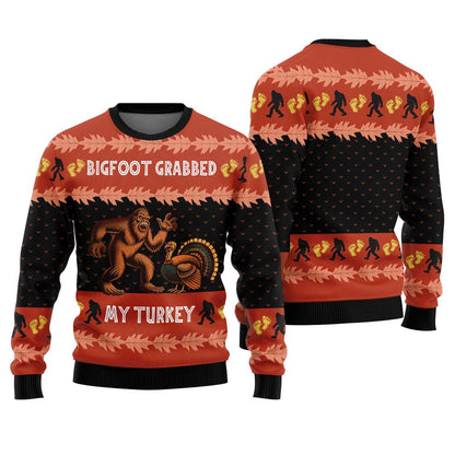 Bigfoot Grabs Turkey Funny Thanksgiving Sweater Adults