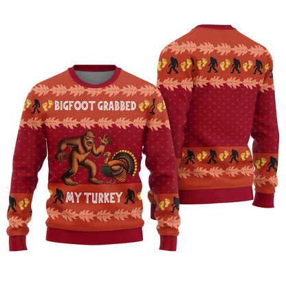 Bigfoot Grabs Turkey Funny Thanksgiving Sweater Adults