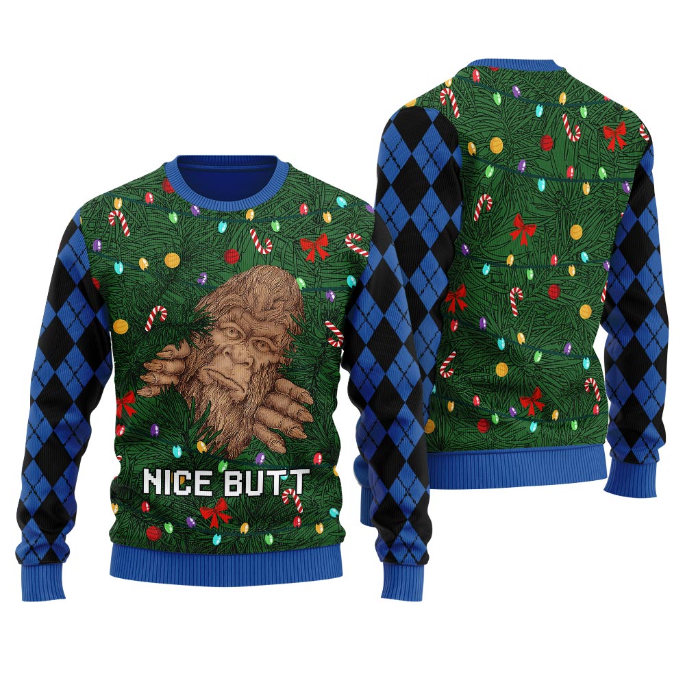 Funny Bigfoot Nice Butt Ugly Christmas Sweater