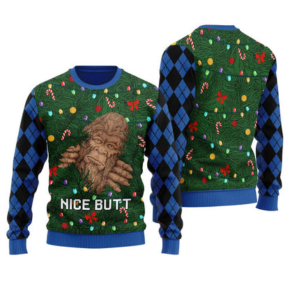 Funny Bigfoot Nice Butt Ugly Christmas Sweater