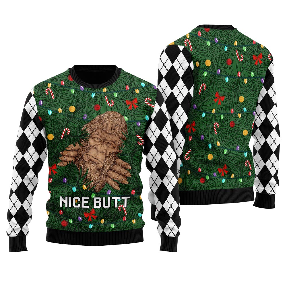 Funny Bigfoot Nice Butt Ugly Christmas Sweater