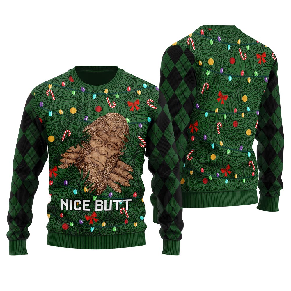 Funny Bigfoot Nice Butt Ugly Christmas Sweater