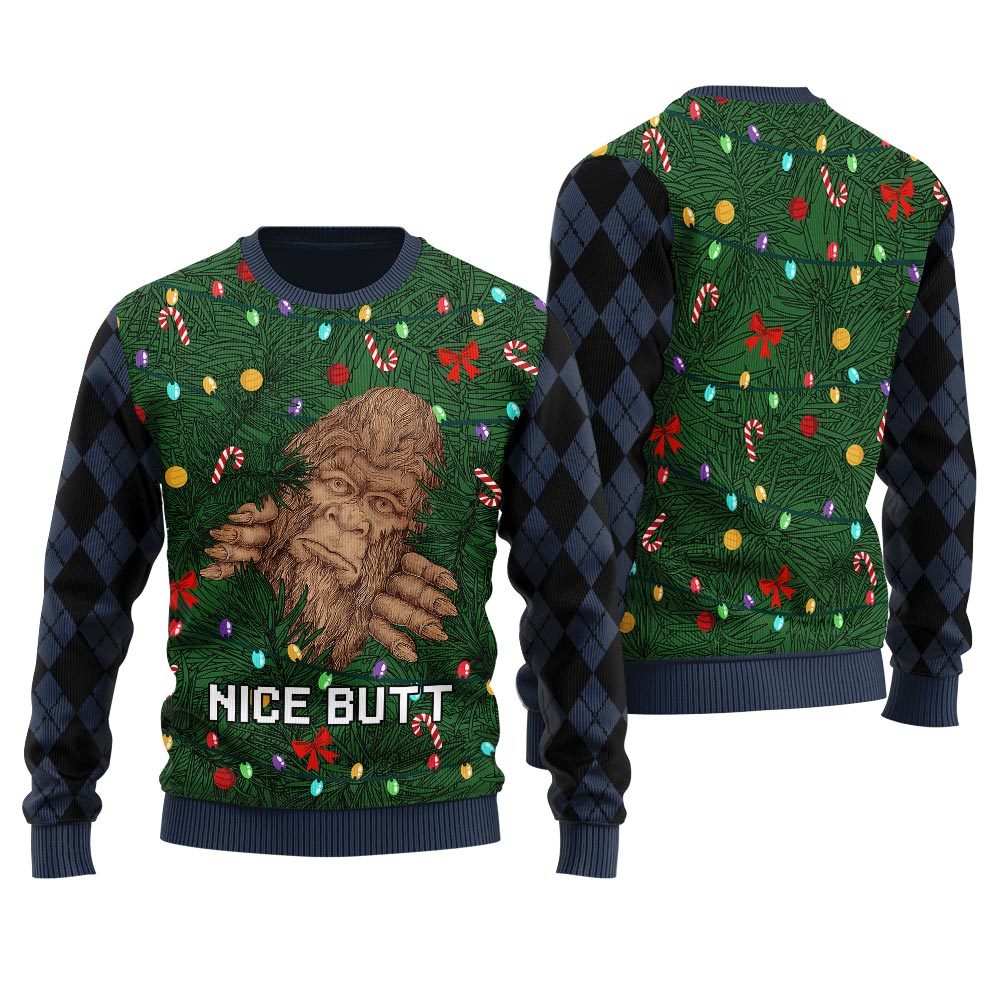 Funny Bigfoot Nice Butt Ugly Christmas Sweater