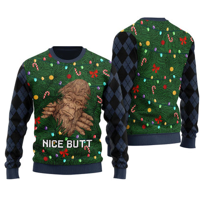 Funny Bigfoot Nice Butt Ugly Christmas Sweater