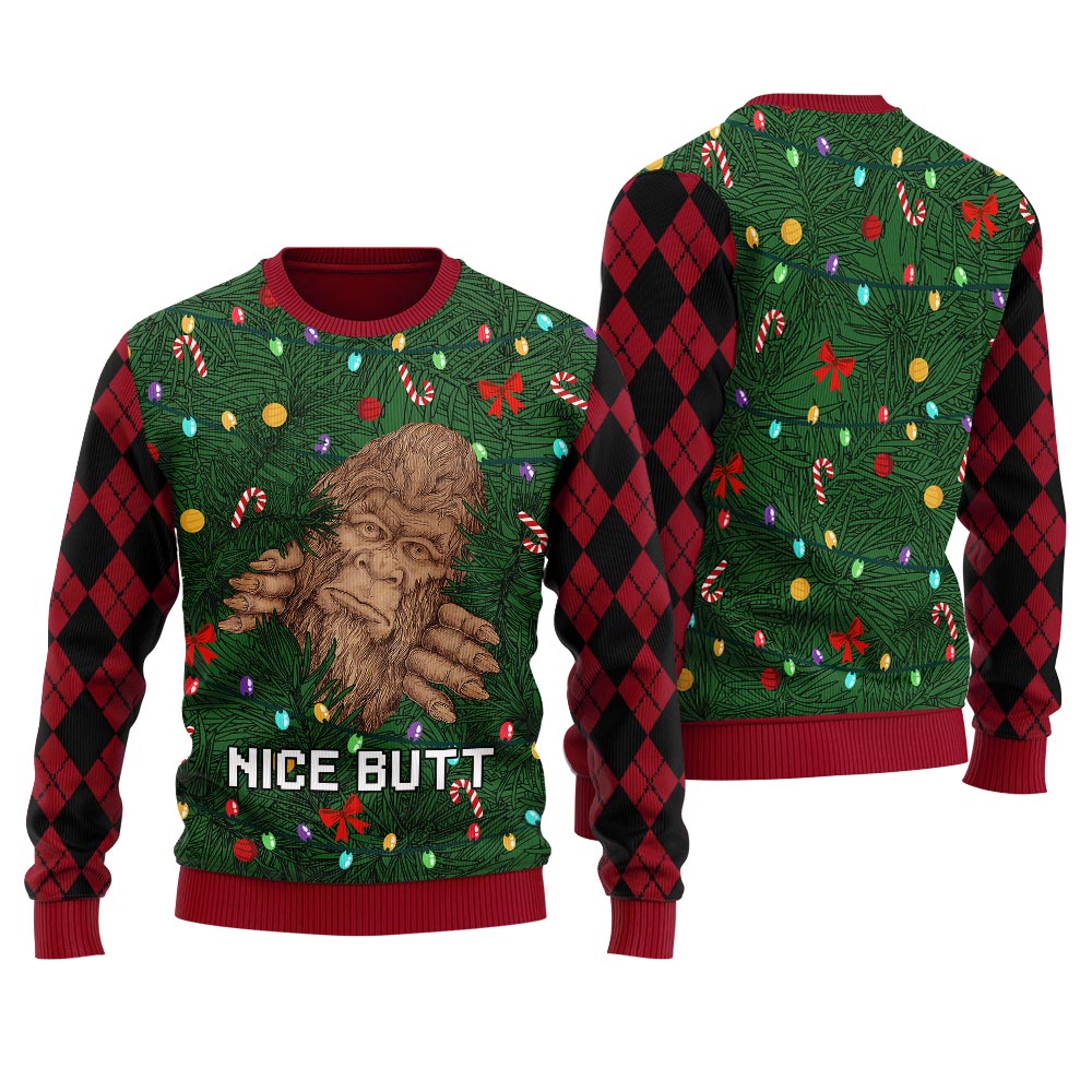 Funny Bigfoot Nice Butt Ugly Christmas Sweater