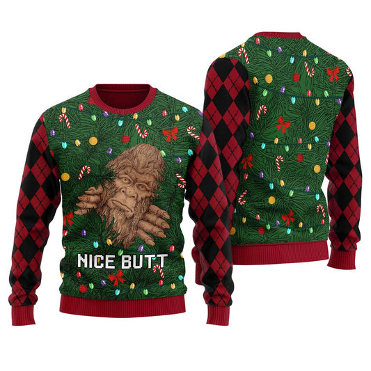 Funny Bigfoot Nice Butt Ugly Christmas Sweater