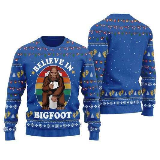Funny Bigfoot Toilet Men's Ugly Christmas Sweater