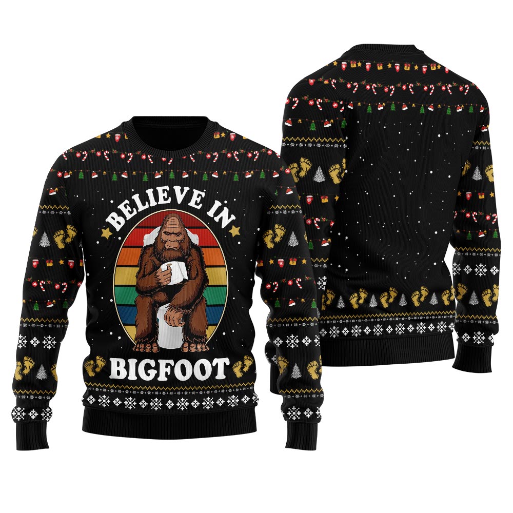 Funny Bigfoot Toilet Men's Ugly Christmas Sweater