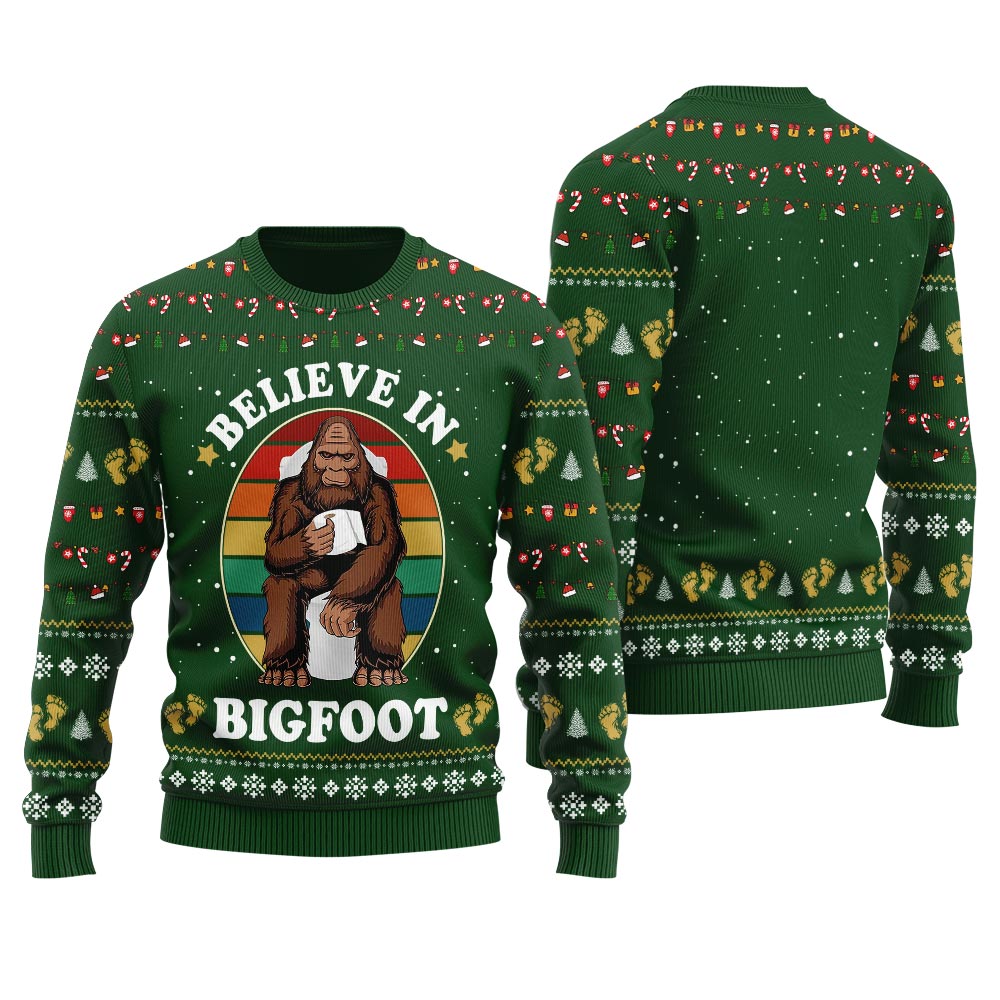 Funny Bigfoot Toilet Men's Ugly Christmas Sweater
