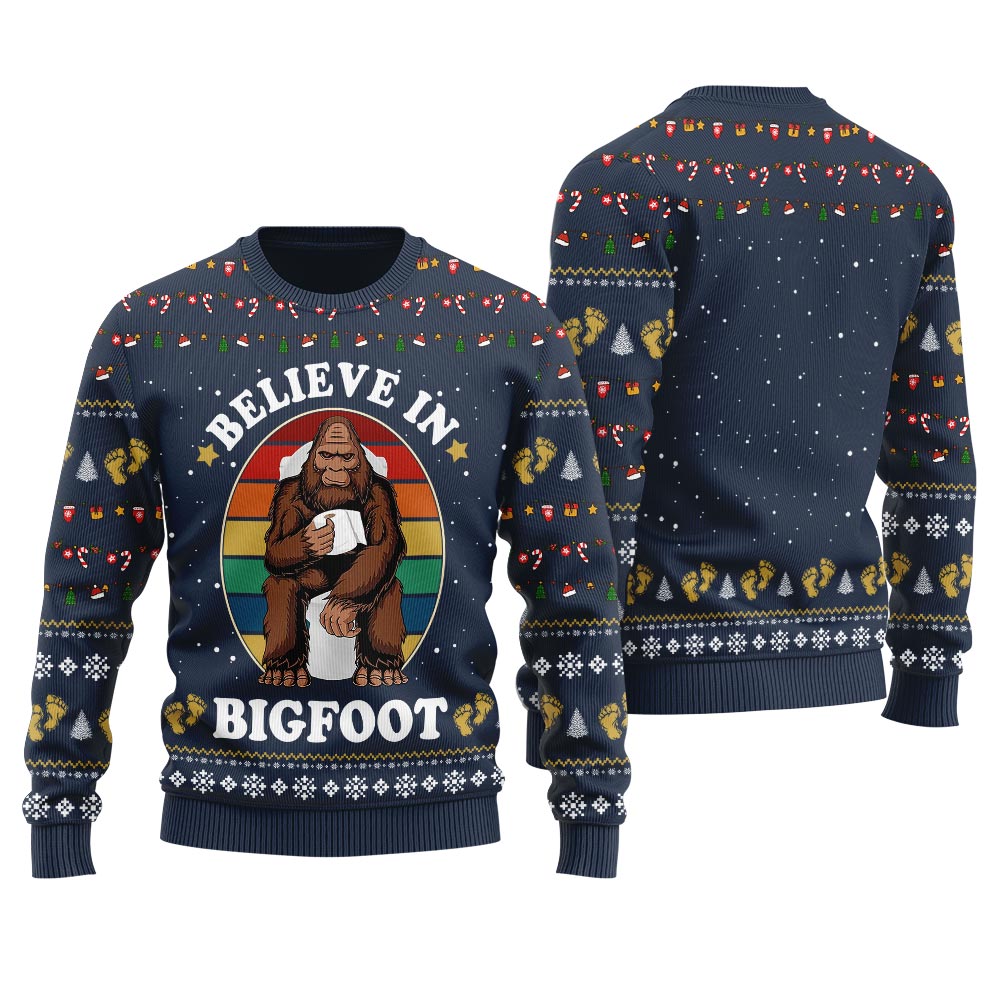 Funny Bigfoot Toilet Ugly Christmas Sweater