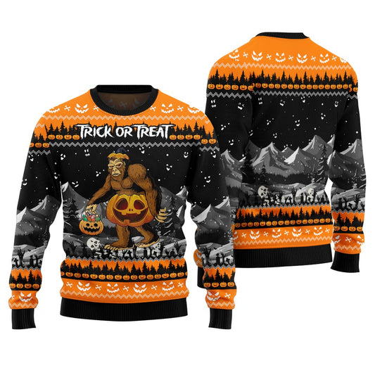 Funny Bigfoot Trick Or Treat Halloween Ugly Sweater Black