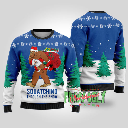 Funny Squatching Bigfoot Ugly Christmas Sweater Royal