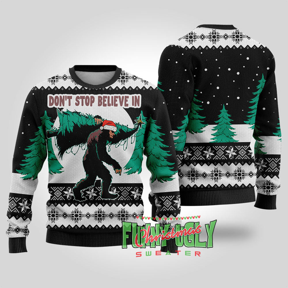 Funny Bigfoot Ugly Christmas Sweater Black