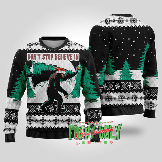 Funny Bigfoot Ugly Christmas Sweater Black