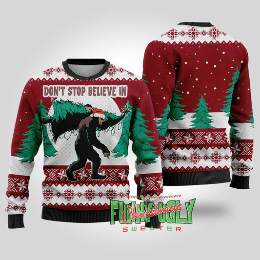 Funny Bigfoot Ugly Christmas Sweater Cardinal Red