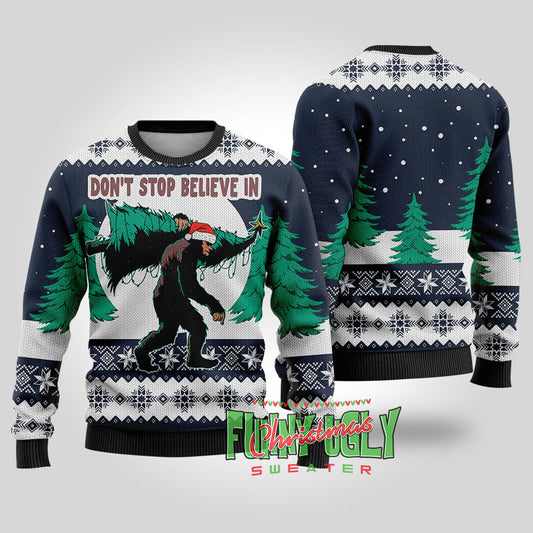Funny Bigfoot Ugly Christmas Sweater Navy