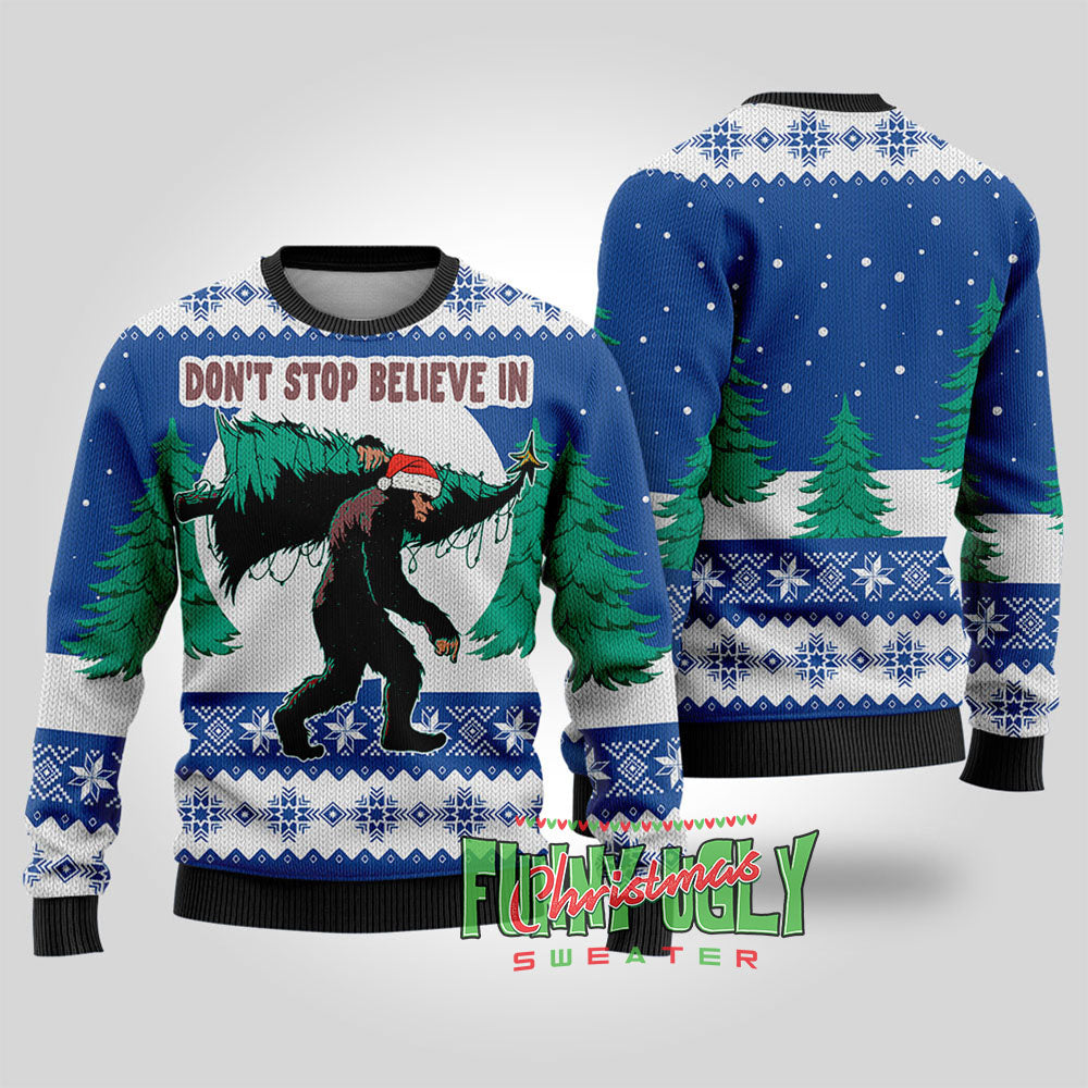 Funny Bigfoot Ugly Christmas Sweater Royal