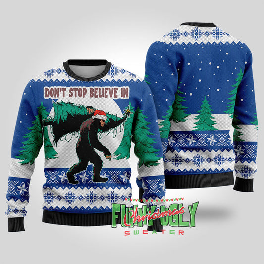 Funny Bigfoot Ugly Christmas Sweater Royal