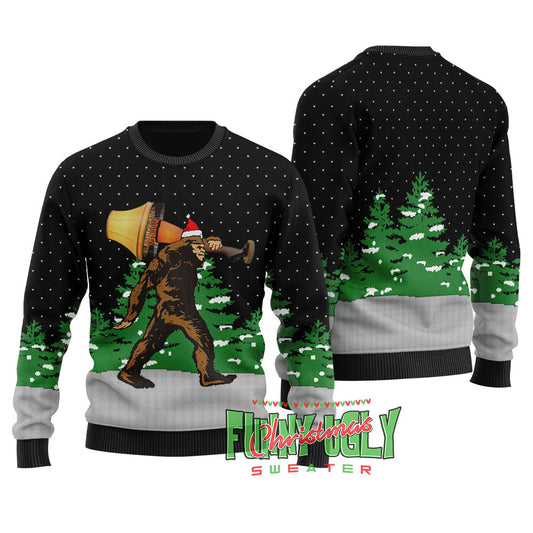 Funny Bigfoot With A Major Award Ugly Sweater Black