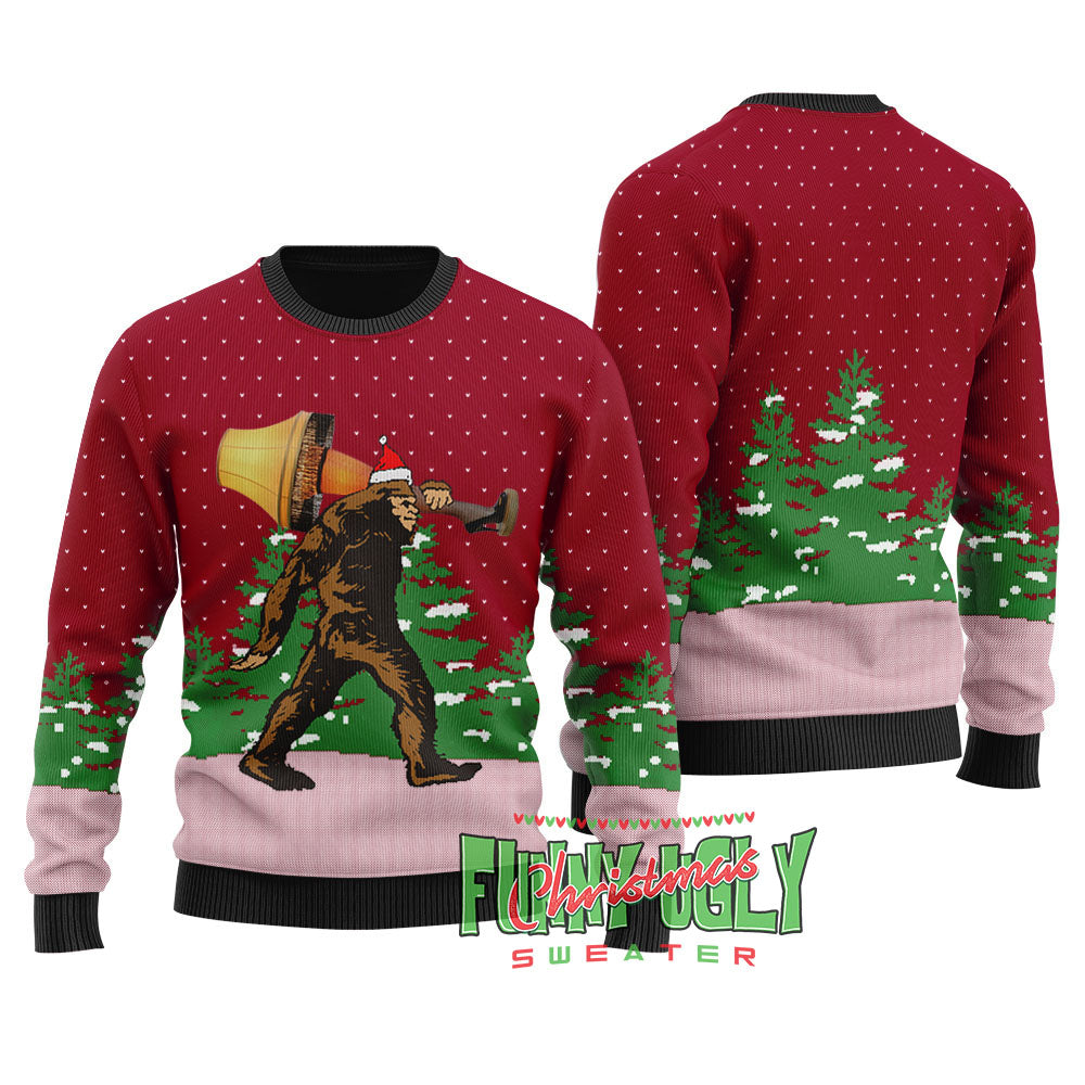 Funny Bigfoot With A Major Award Ugly Sweater Cardinal Red
