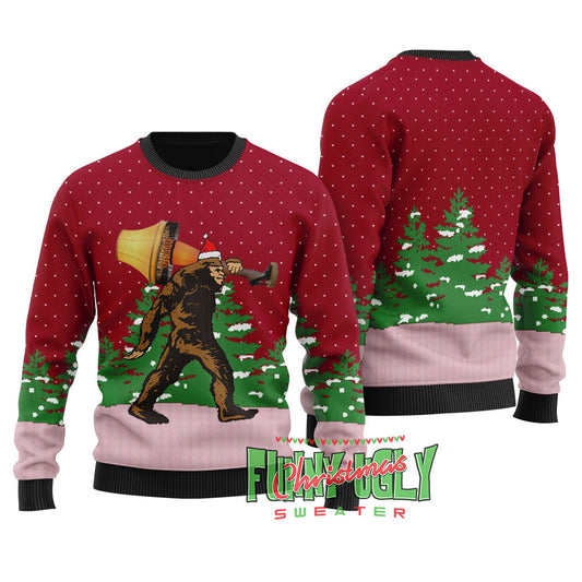 Funny Bigfoot With A Major Award Ugly Sweater Cardinal Red