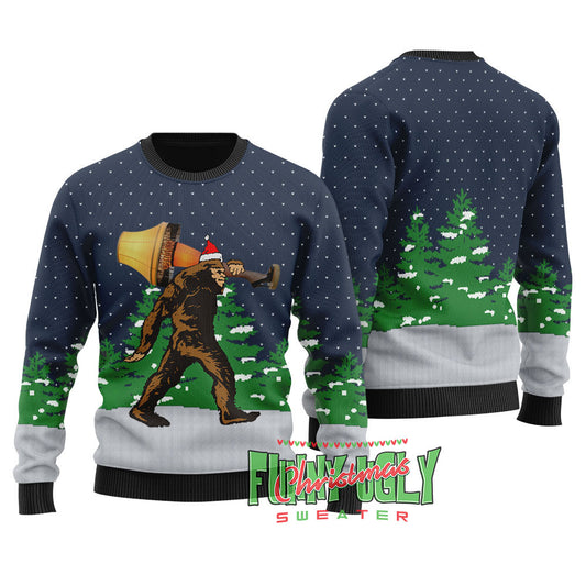 Funny Bigfoot With A Major Award Ugly Sweater Navy