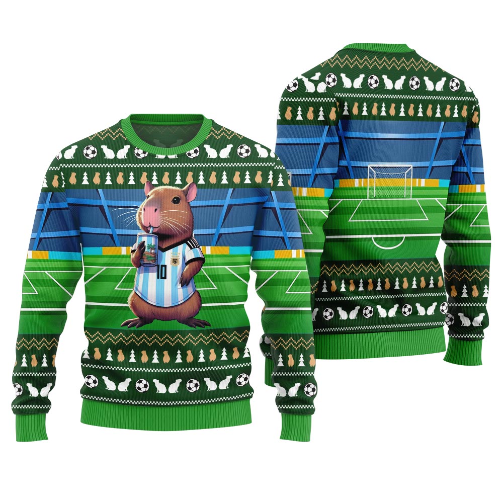 Funny Capybara Football Ugly Christmas Sweater