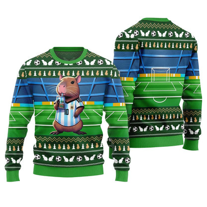 Funny Capybara Football Ugly Christmas Sweater
