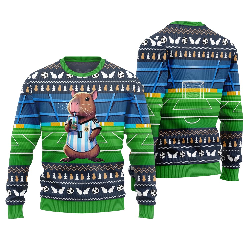 Funny Capybara Football Ugly Christmas Sweater