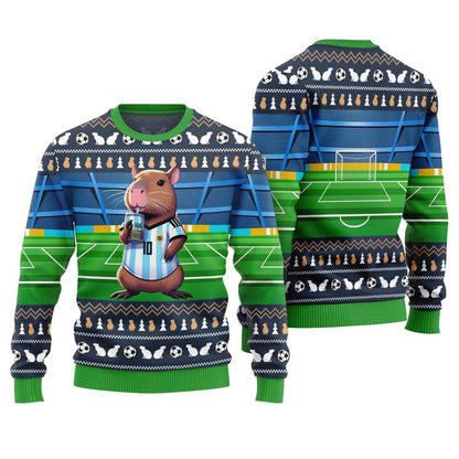 Funny Capybara Football Ugly Christmas Sweater