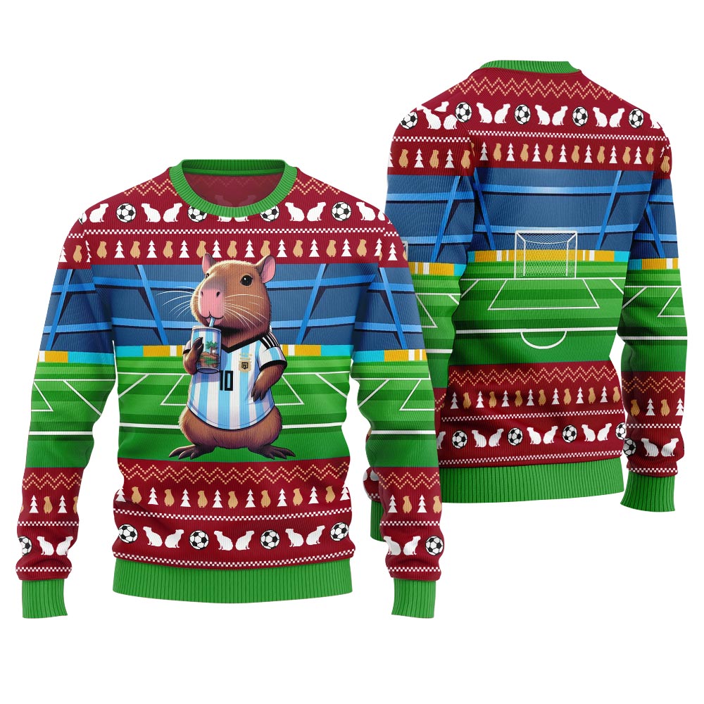 Funny Capybara Football Ugly Christmas Sweater