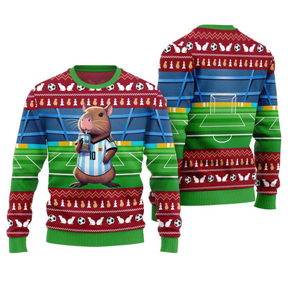 Funny Capybara Football Ugly Christmas Sweater