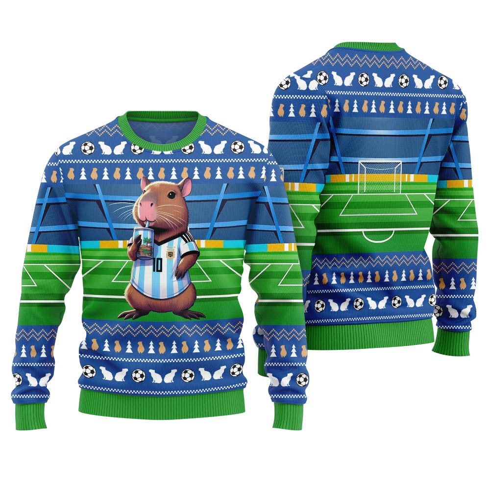 Funny Capybara Football Ugly Christmas Sweater
