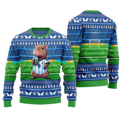 Funny Capybara Football Ugly Christmas Sweater