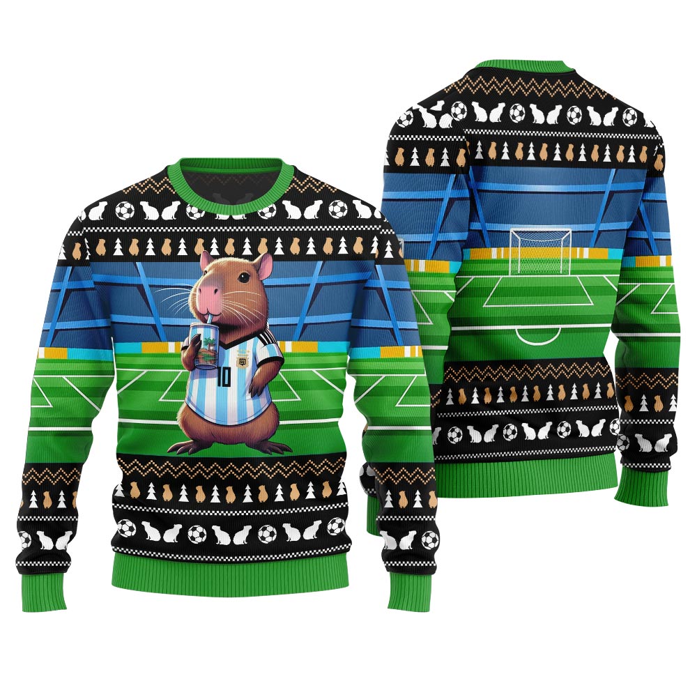 Funny Capybara Football Ugly Christmas Sweater